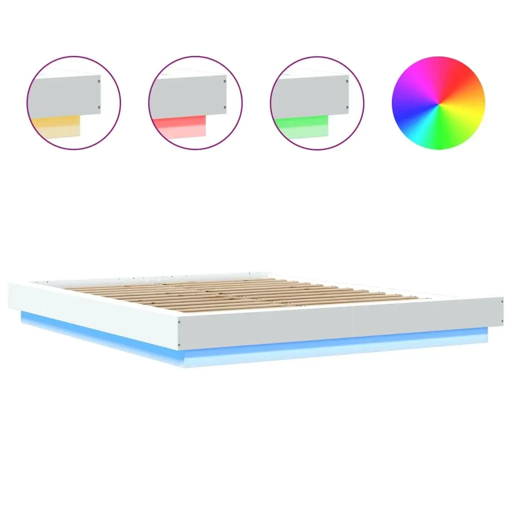 Bed Frame White 150x200cm RGB LED Lights Slatted Base