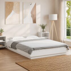 Compact White Bed Frame with Custom RGB LED Lights