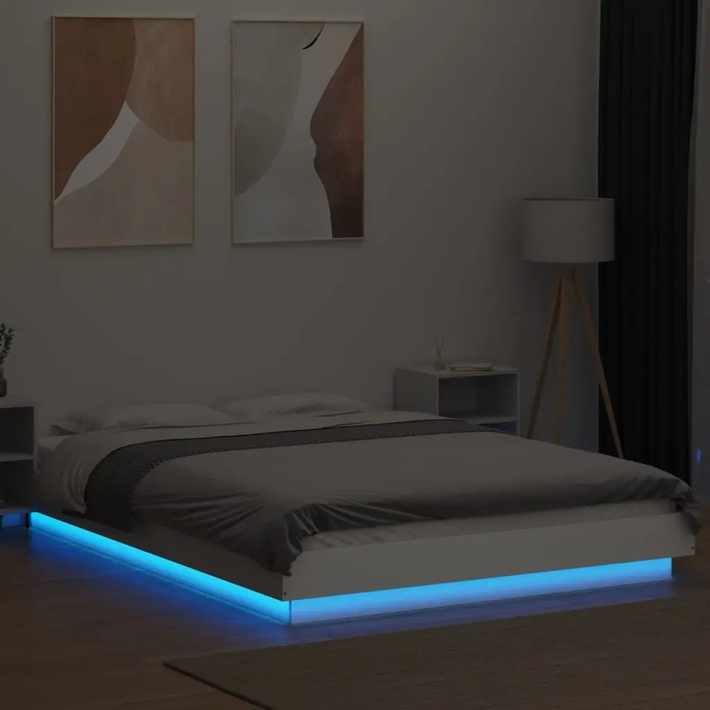 White Bed Frame with Custom RGB LED Lights