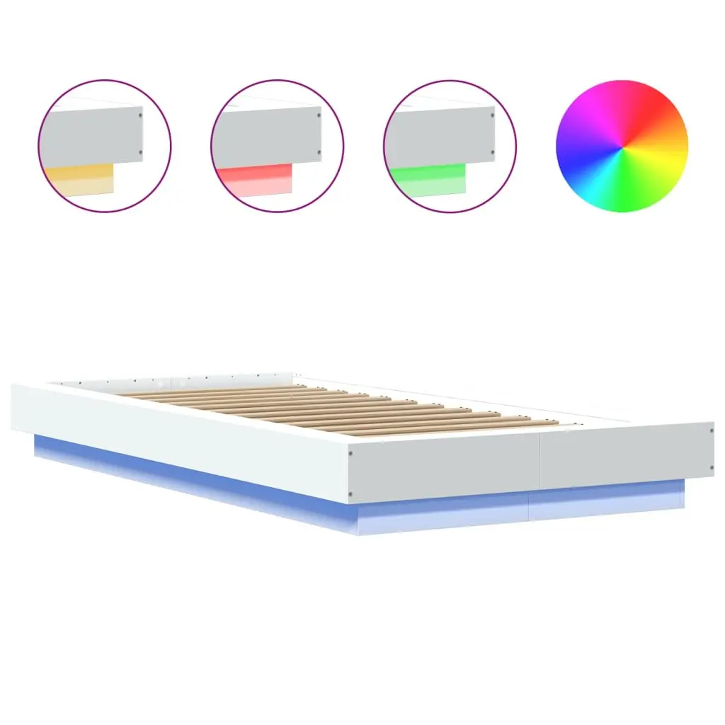 Bed Frame White 90x190 cm Slatted Base with RGB LED Lights