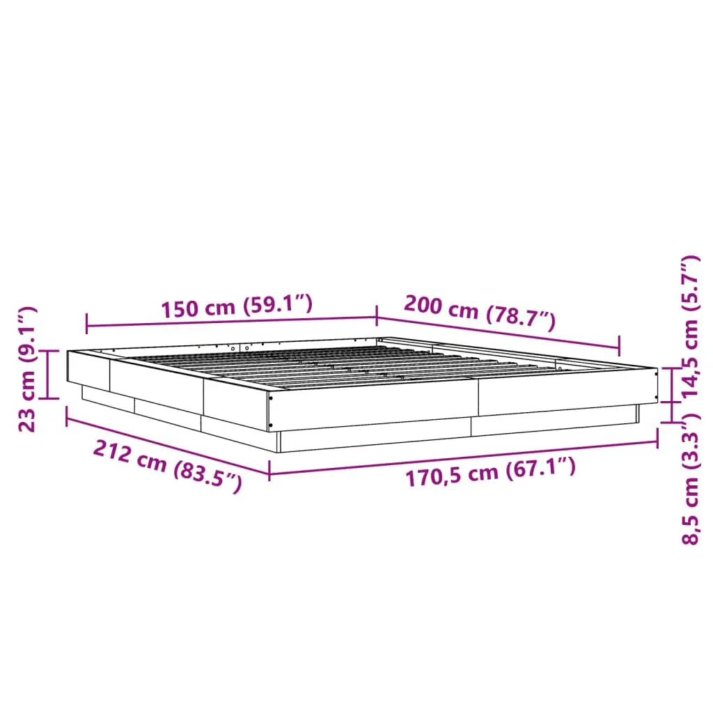 Bed Frame White 150x200 cm Modern Design Slatted Base Bedroom Furniture