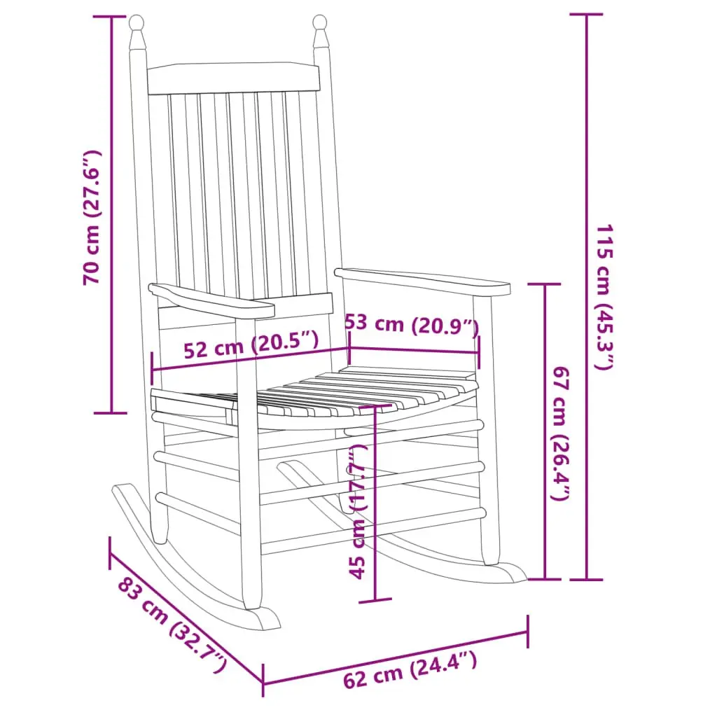 Rocking Chair with Foldable Side Table White Wooden Armrests Patio Furniture