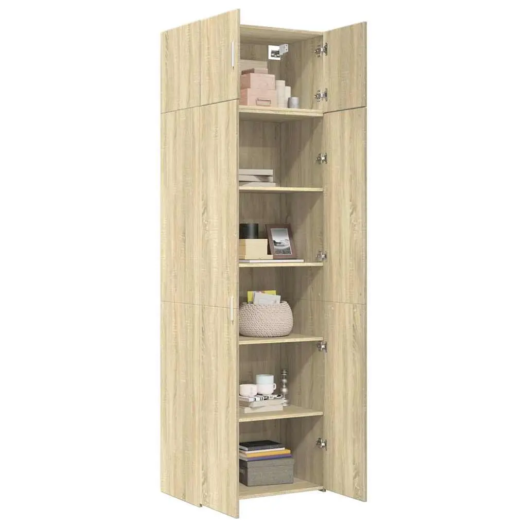 Storage Cabinet Brown Tall Engineered Wood Multiple Compartments