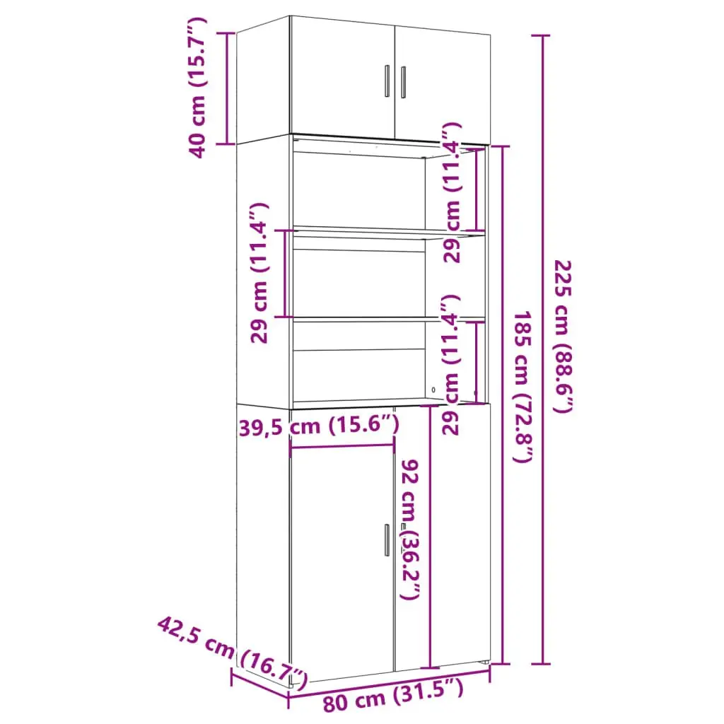 Storage Cabinet White Tall Engineered Wood Vertical Space Saving with Multiple Compartments