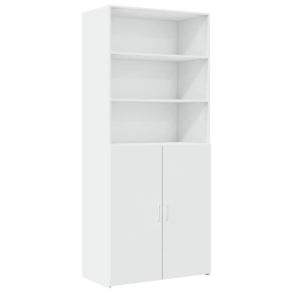Storage Cabinet White Tall Engineered Wood Vertical Space Saving with Multiple Compartments