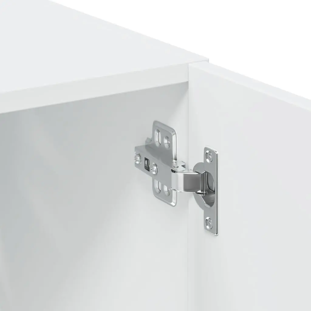 Storage Cabinet White Tall Engineered Wood Vertical Space Saving with Multiple Compartments