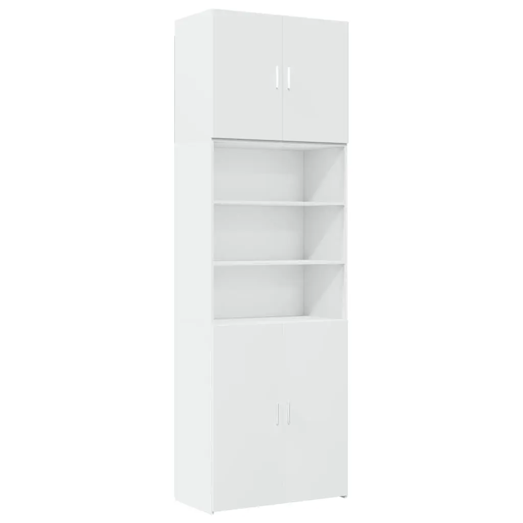 Highboard Storage Cabinet White 80x42.5x249cm Engineered Wood with Open Compartments and Doors