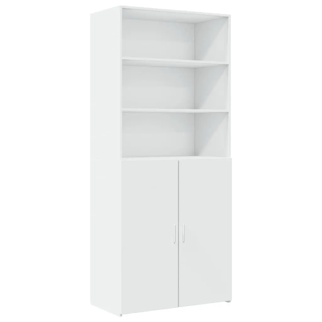 Highboard Storage Cabinet White 80x42.5x249cm Engineered Wood with Open Compartments and Doors