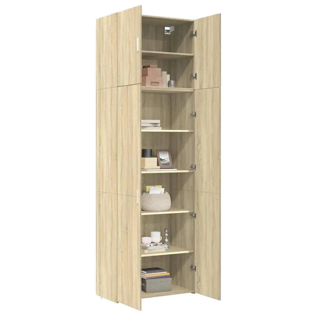 Highboard Storage Cabinet Brown Engineered Wood Sonoma Oak Multiple Compartments Doors