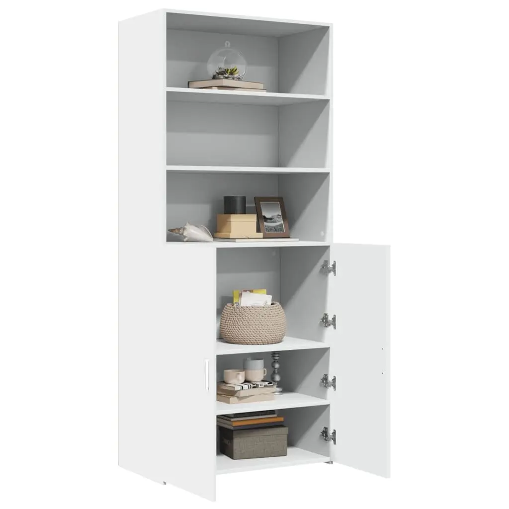 Storage Cabinet Highboard Engineered Wood White 80x42.5x185cm Open Compartments and Doors