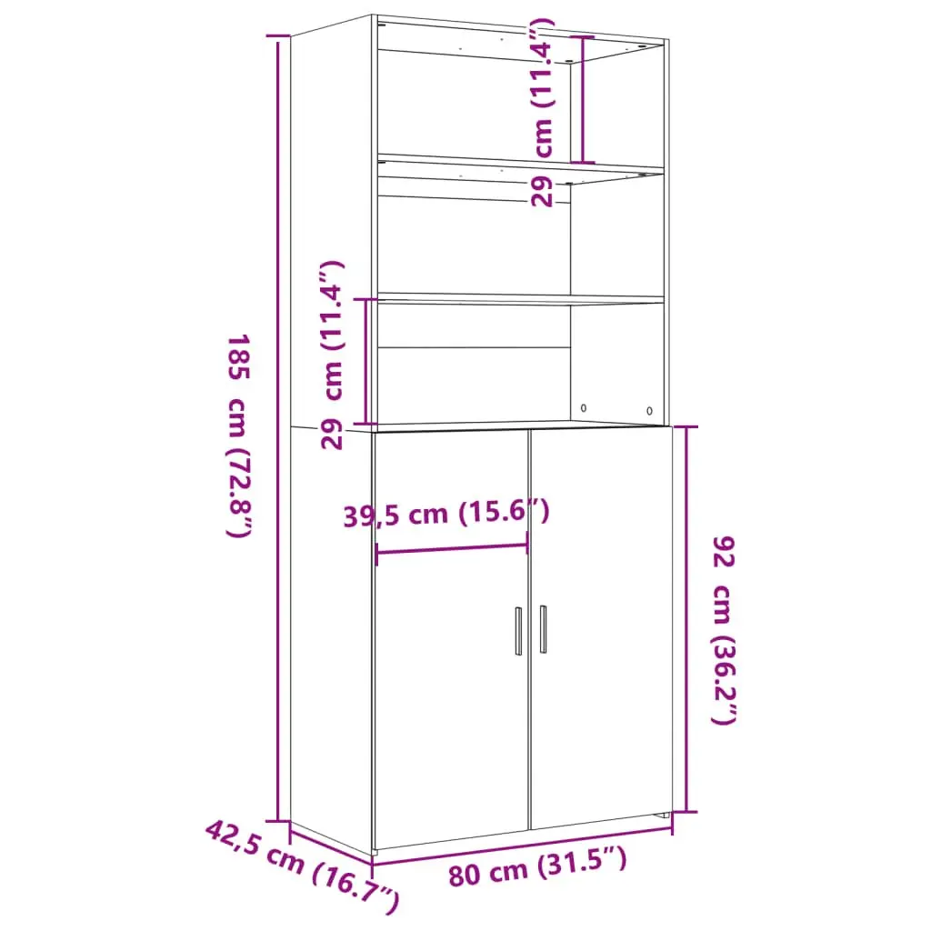 Storage Cabinet Highboard Engineered Wood White 80x42.5x185cm Open Compartments and Doors