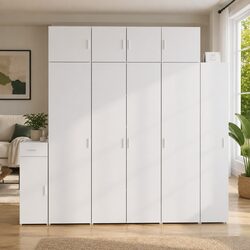 White Highboard Storage Cabinet Engineered Wood Bedroom Living Room Sideboard