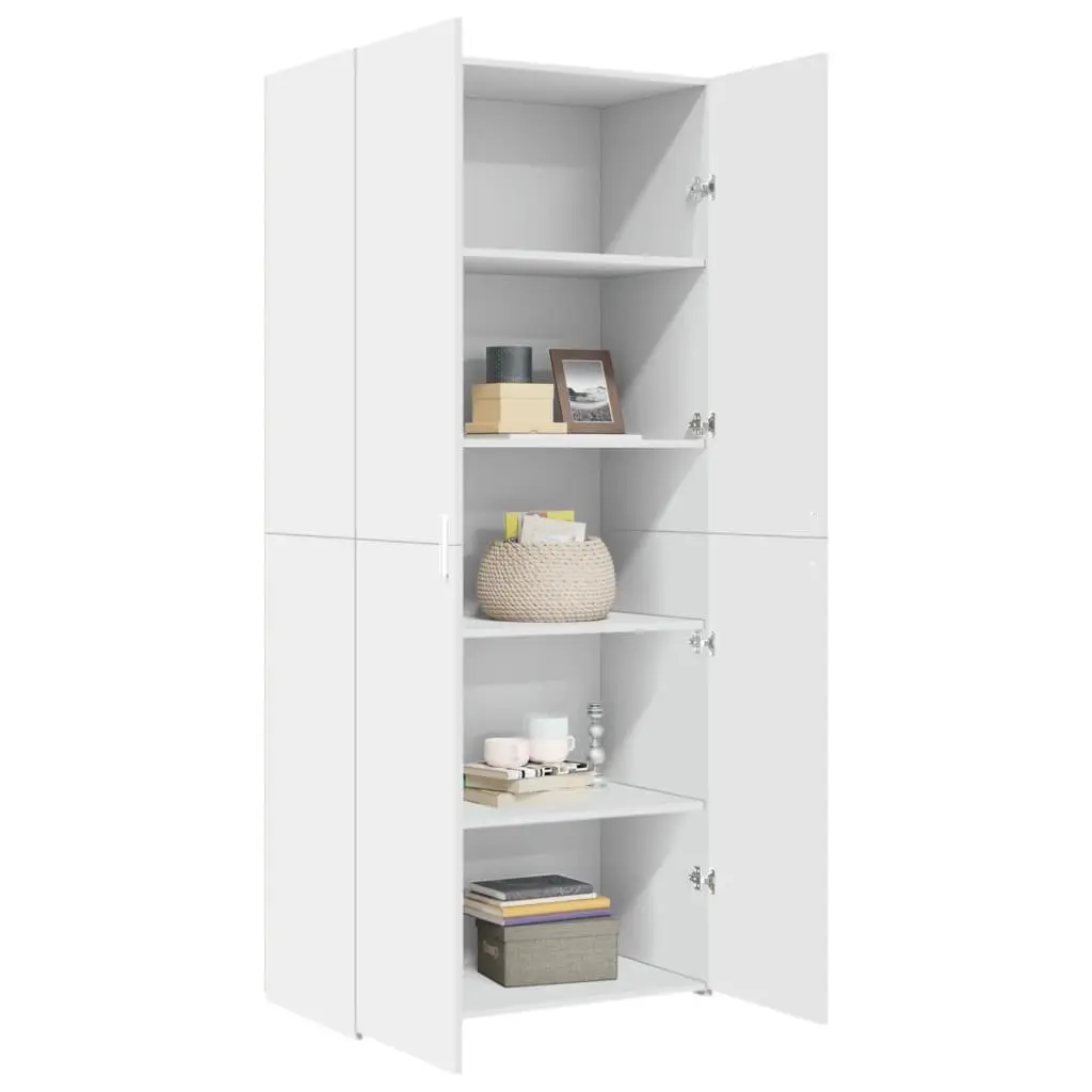 Highboard Storage Cabinet White Engineered Wood Multiple Compartments Easy to Clean