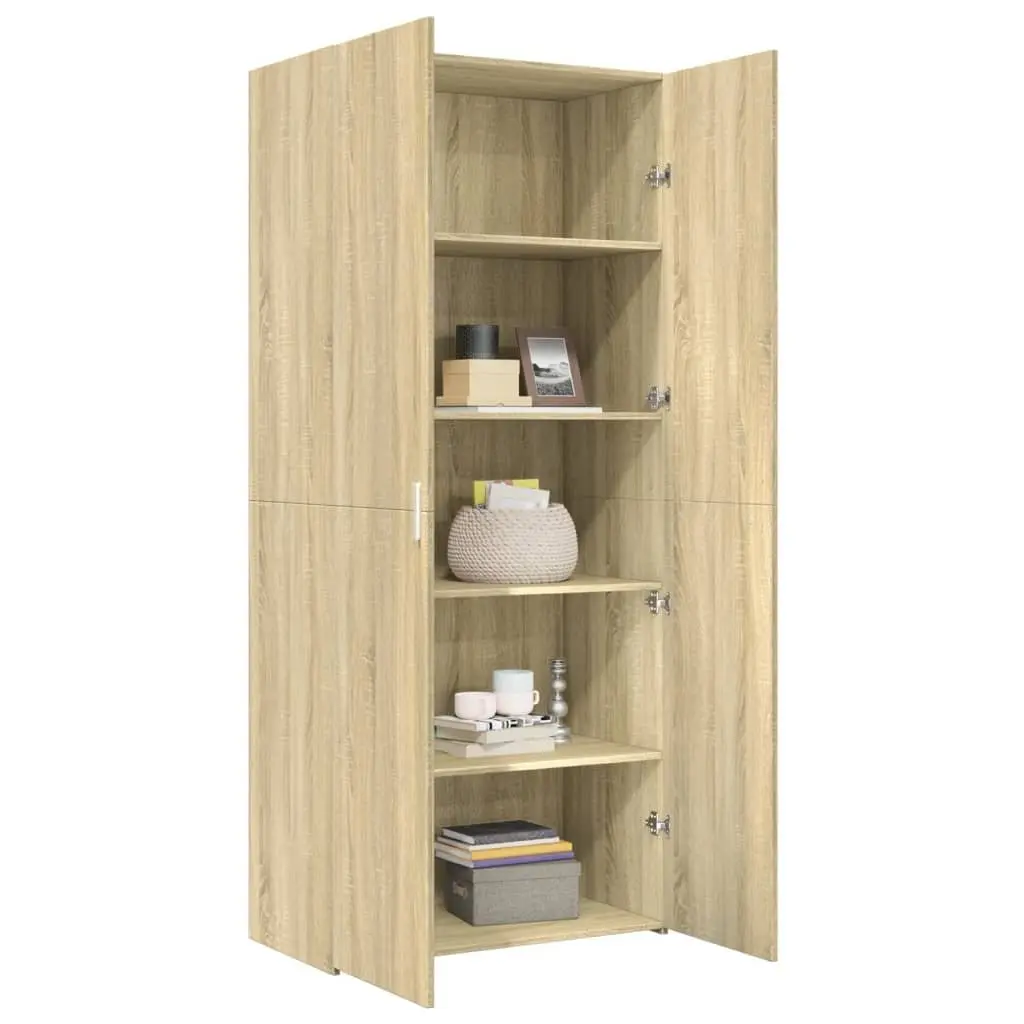 Highboard Storage Cabinet Brown Engineered Wood 80 x 42.5 x 185 cm Multiple Compartments