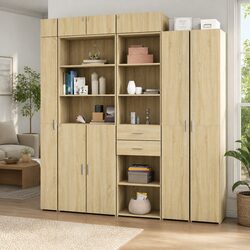Brown Highboard Storage Cabinet in Engineered Wood