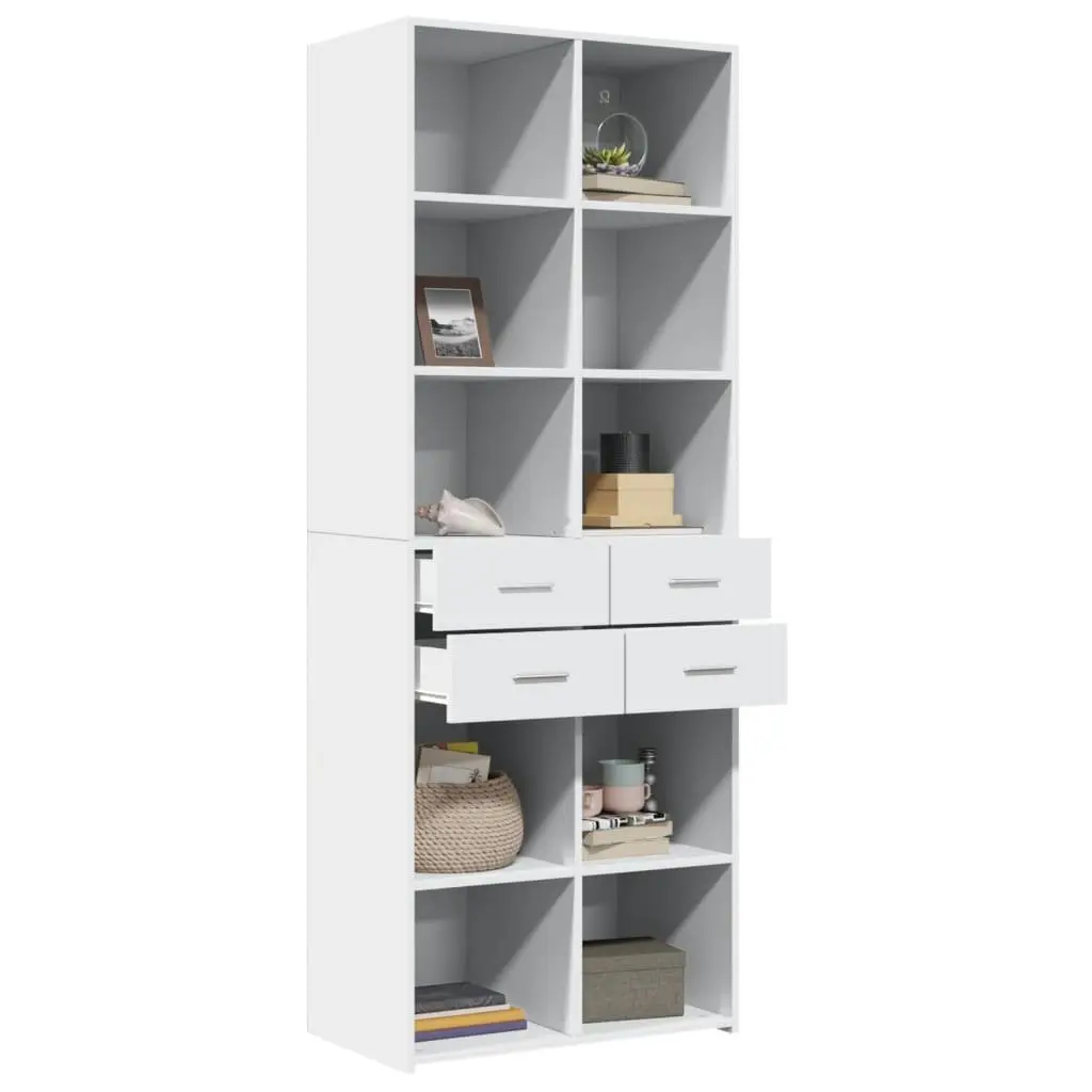 Highboard White 70x42.5x185 cm Engineered Wood Storage Cabinet Sideboard