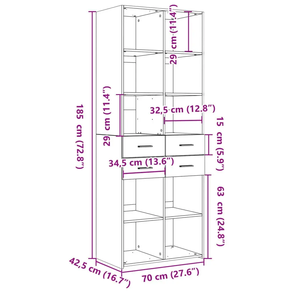 Highboard White 70x42.5x185 cm Engineered Wood Storage Cabinet Sideboard