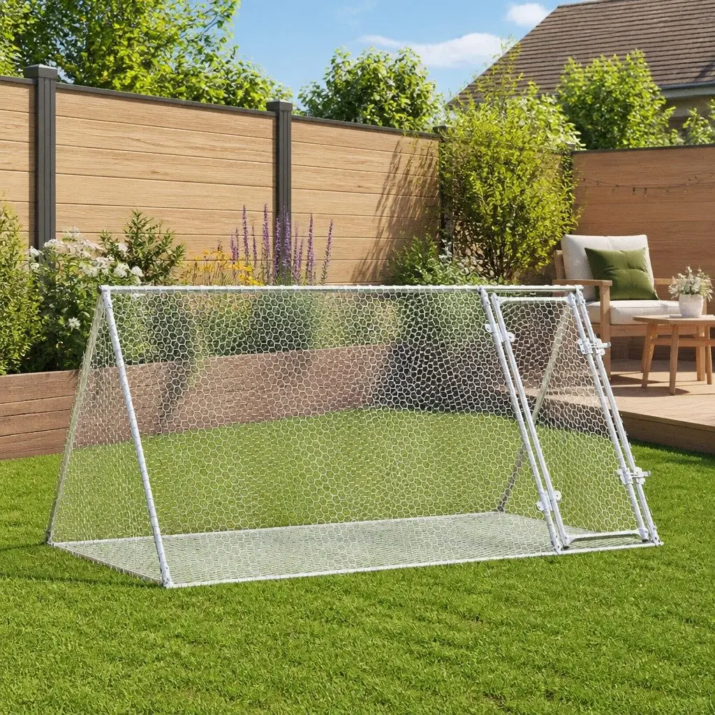 Rabbit Hutch Silver 200x105x91cm Galvanised Steel Outdoor Enclosure