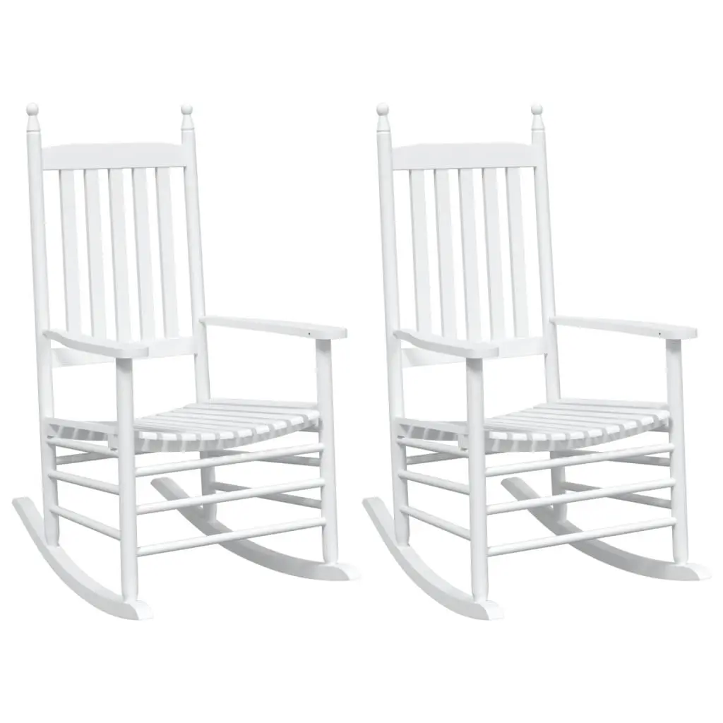 Rocking Chairs White Solid Wood High Back Curved Seat Armrest Set of 2