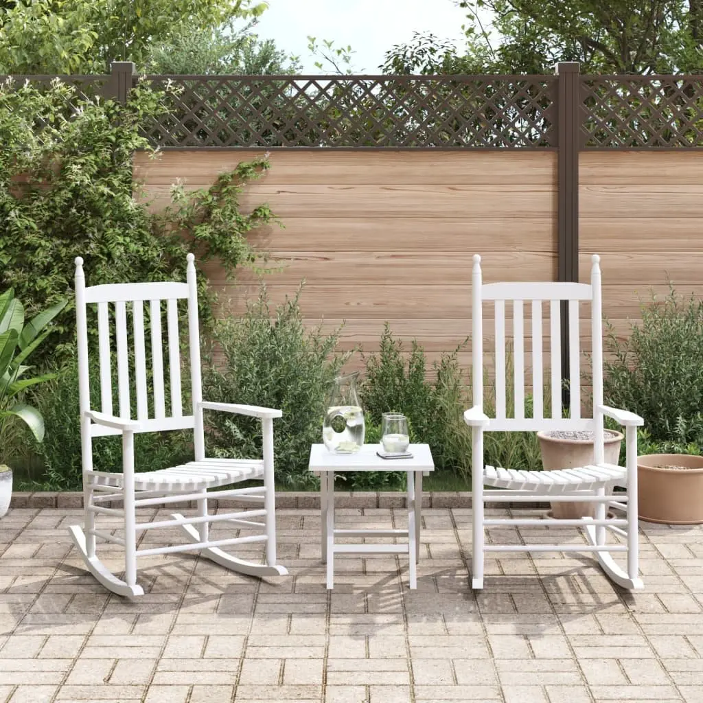 Rocking Chairs White Solid Wood High Back Curved Seat Armrest Set of 2