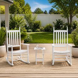 Compact White Rocking Chair Set with Side Table