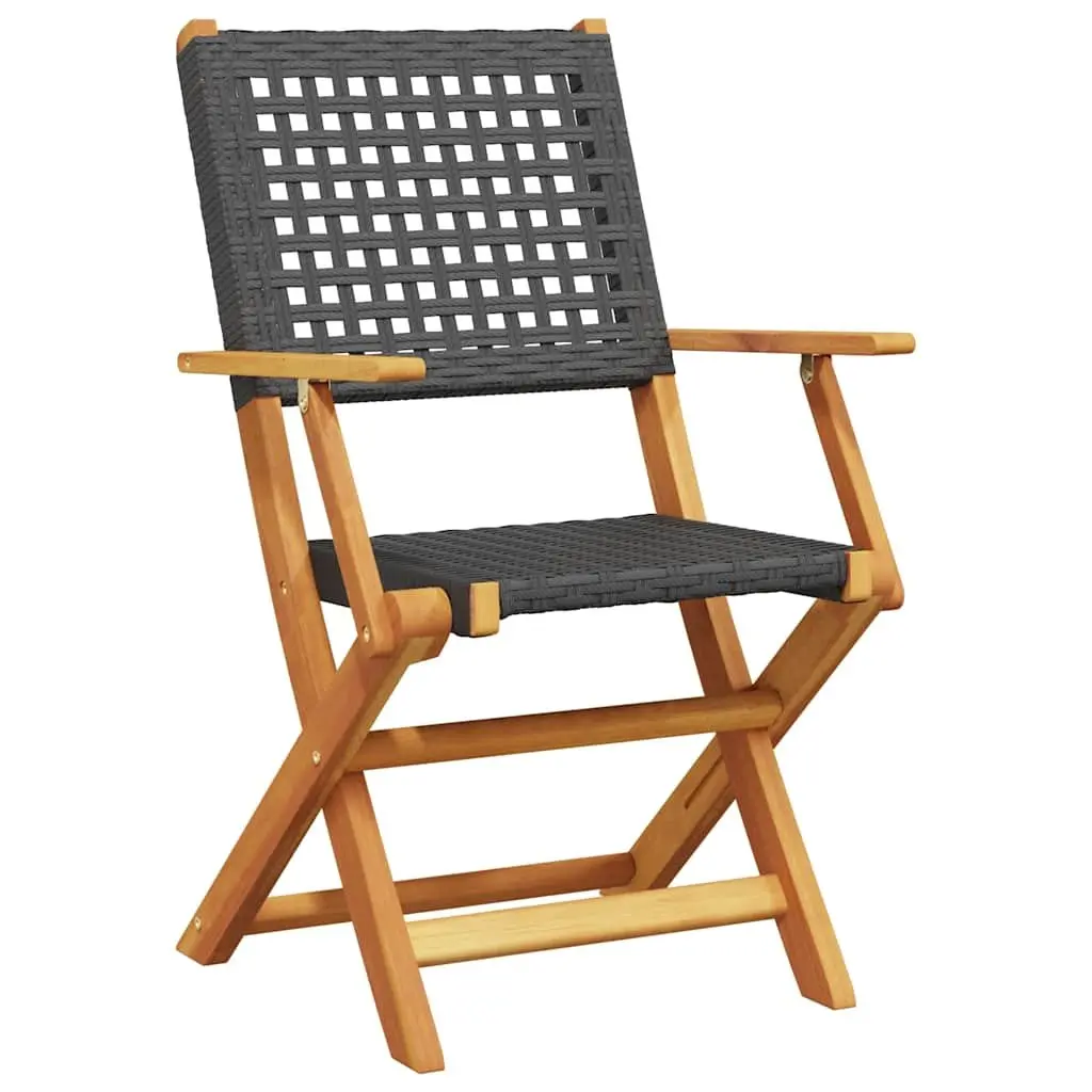 7 Piece Outdoor Dining Set Black PE Rattan Solid Acacia Wood Garden Furniture