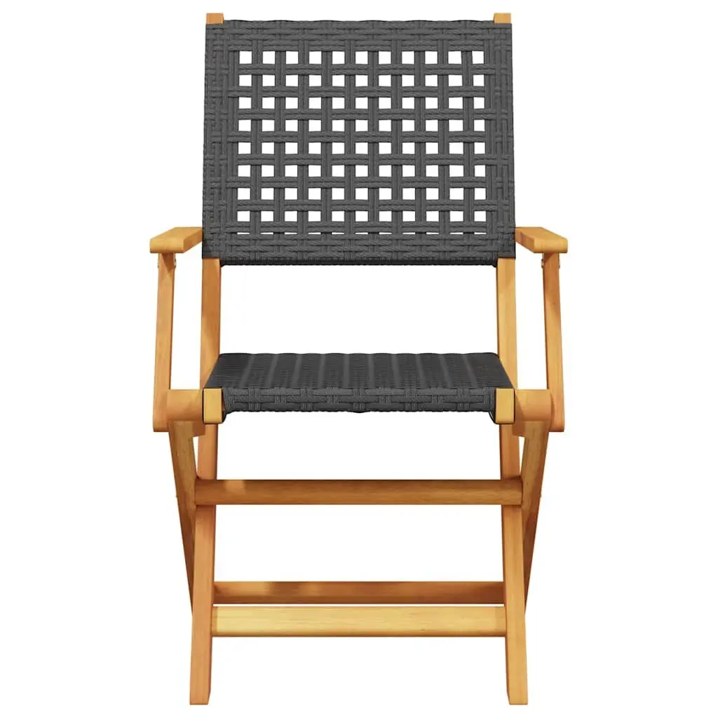 7 Piece Outdoor Dining Set Black PE Rattan Solid Acacia Wood Garden Furniture