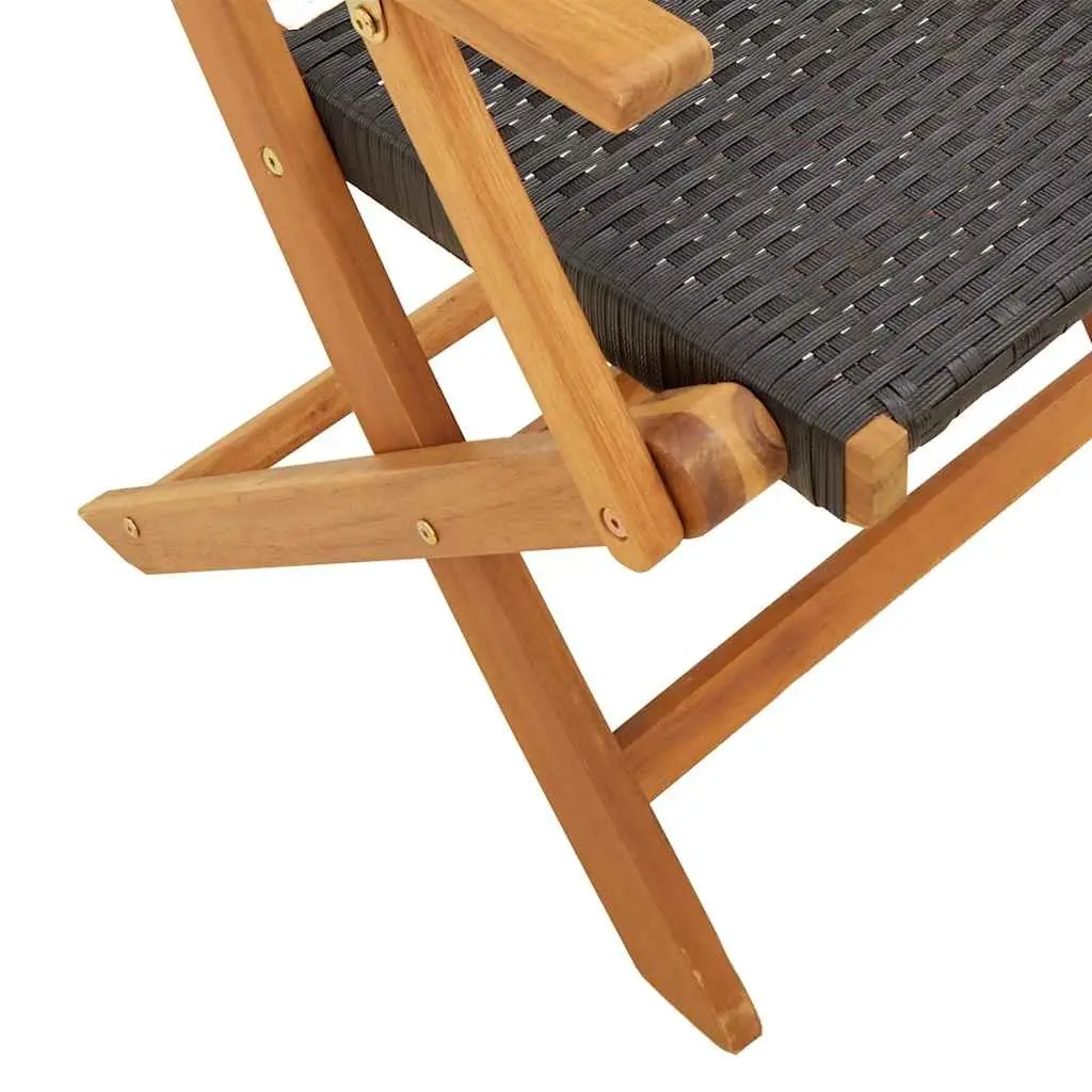 7 Piece Outdoor Dining Set Black PE Rattan Solid Acacia Wood Garden Furniture