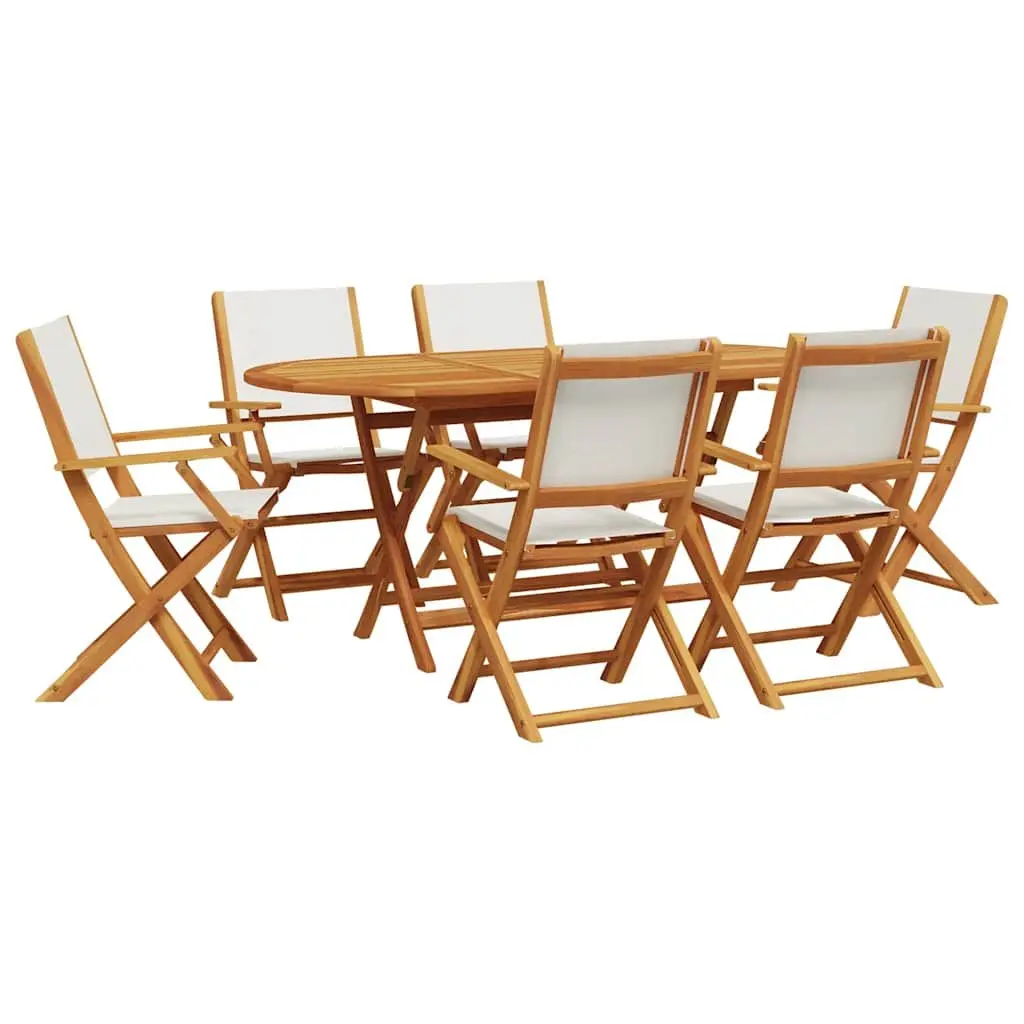 7 Piece Garden Dining Set White Fabric Solid Wood Outdoor Patio Furniture