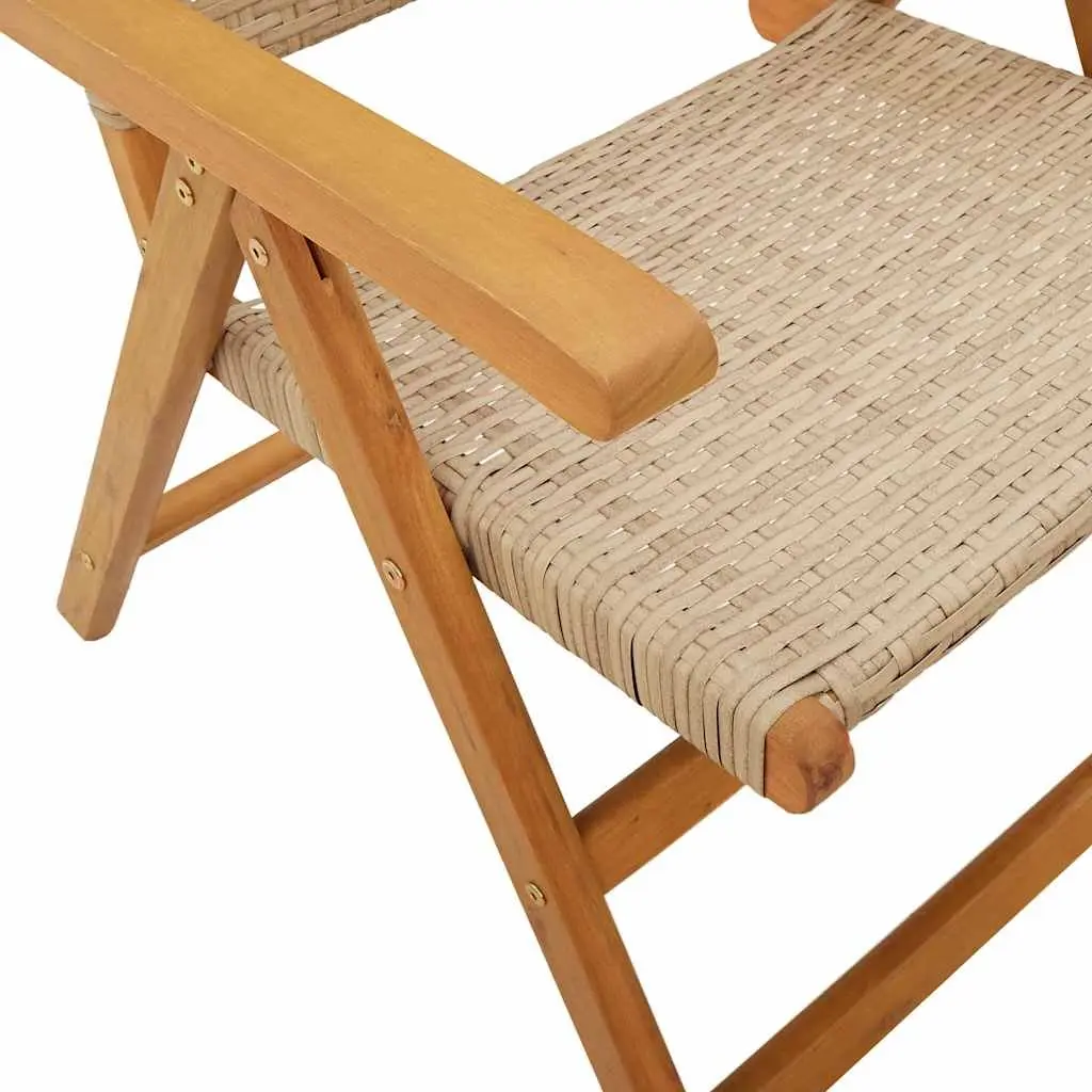 7 Piece Outdoor Dining Set Garden Furniture Beige Poly Rattan Solid Wood Patio