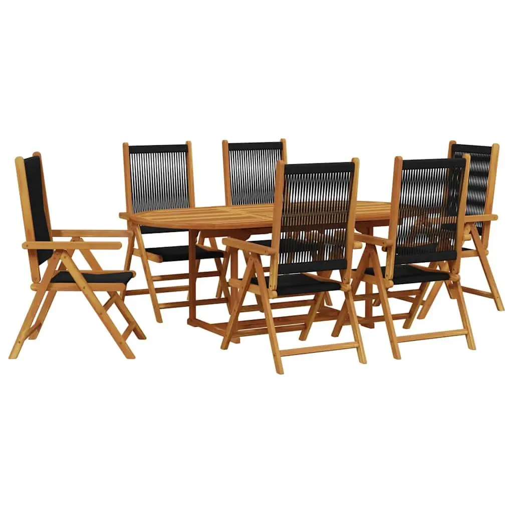 Garden Dining Set Black 7 Piece Outdoor Furniture Solid Acacia Wood PE Rattan