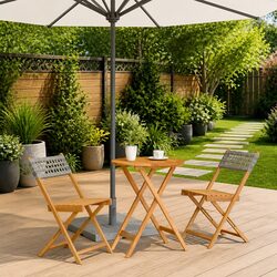 3 Piece Bistro Set Outdoor Garden Furniture Grey Poly Rattan Acacia Wood Table