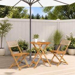 3 Piece Bistro Set Beige Outdoor Furniture Foldable Garden Patio Dining Chair