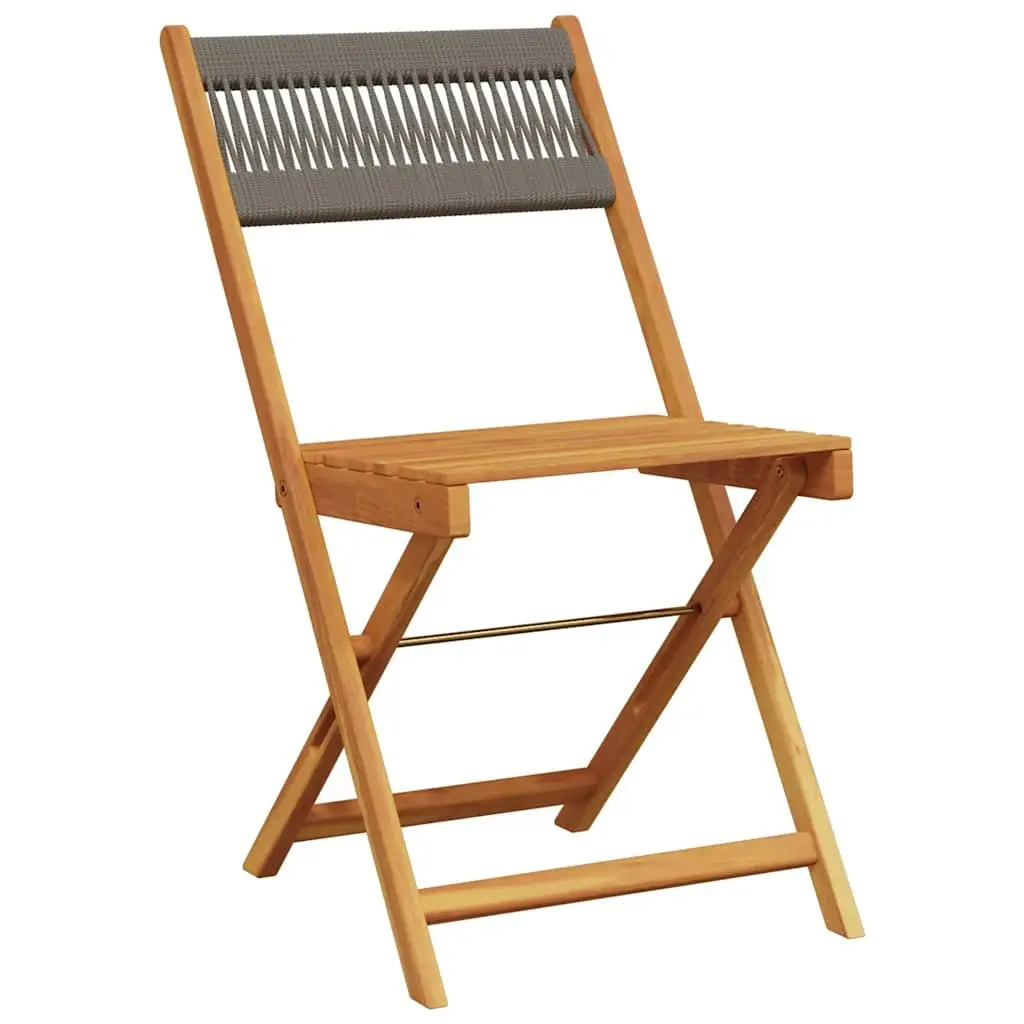 3 Piece Bistro Set Grey Folding Table Chairs Acacia Outdoor Garden Furniture