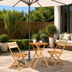 Bistro Set 3 Piece Outdoor Garden Furniture Beige Foldable Table Chairs
