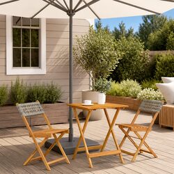 Bistro Set 3 Piece Outdoor Garden Furniture Grey Poly Rattan Wood Foldable
