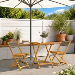 3 Piece Bistro Set Grey Polypropylene Solid Wood Outdoor Garden Patio Furniture