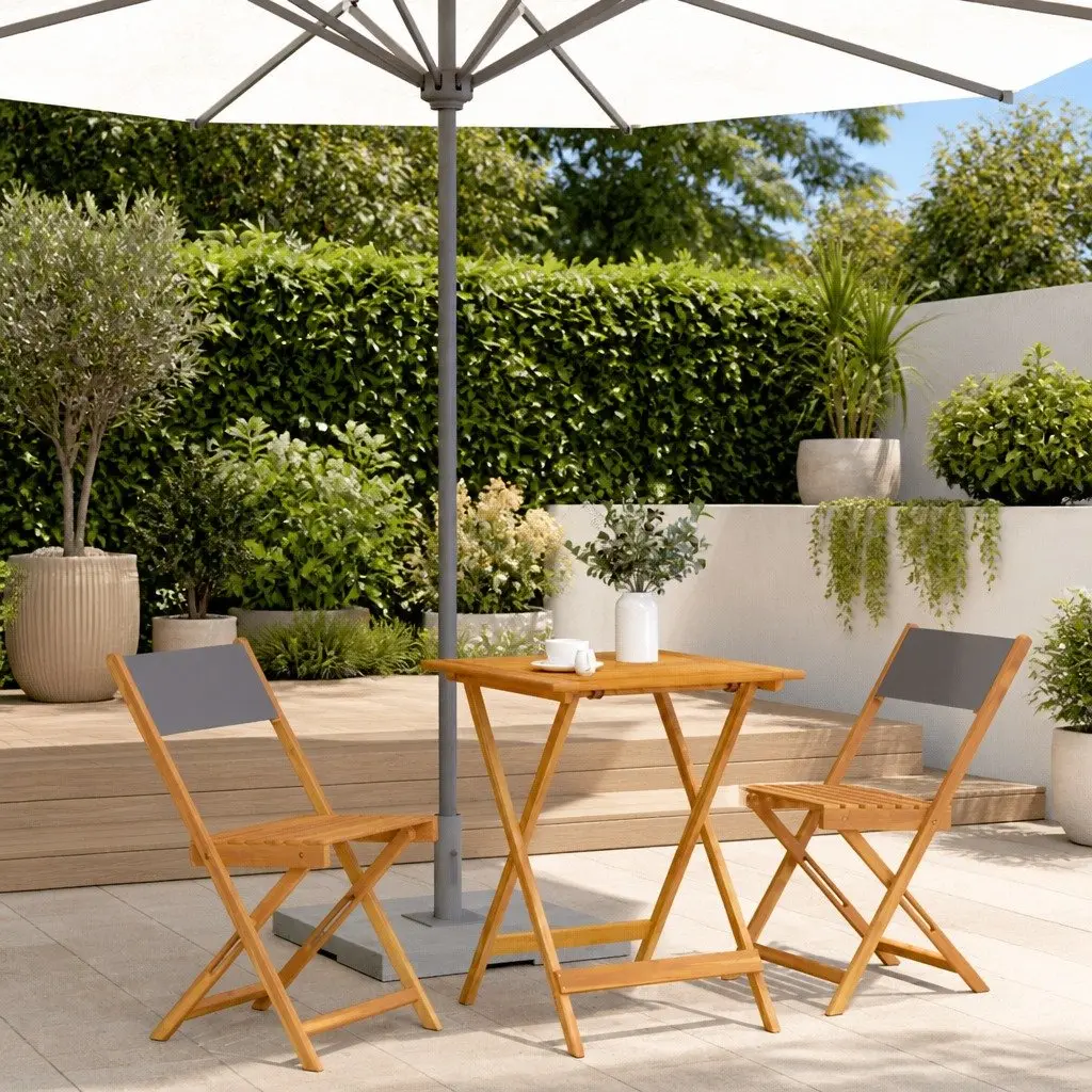 Bistro Set Anthracite Solid Acacia Wood 3 Piece Foldable Outdoor Garden Balcony