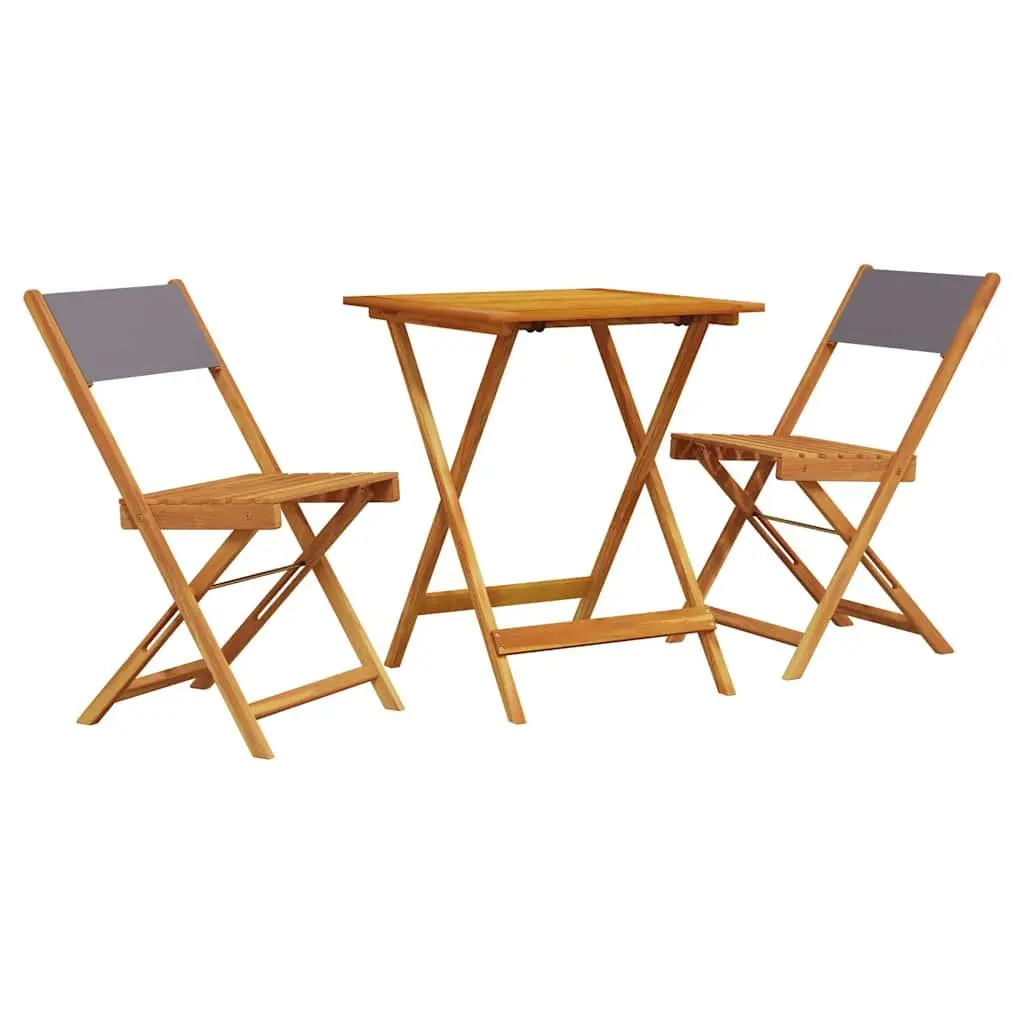 Bistro Set Anthracite Solid Acacia Wood 3 Piece Foldable Outdoor Garden Balcony
