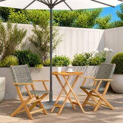 3 Piece Bistro Set Grey Poly Rattan Solid Wood Outdoor Garden Patio Furniture
