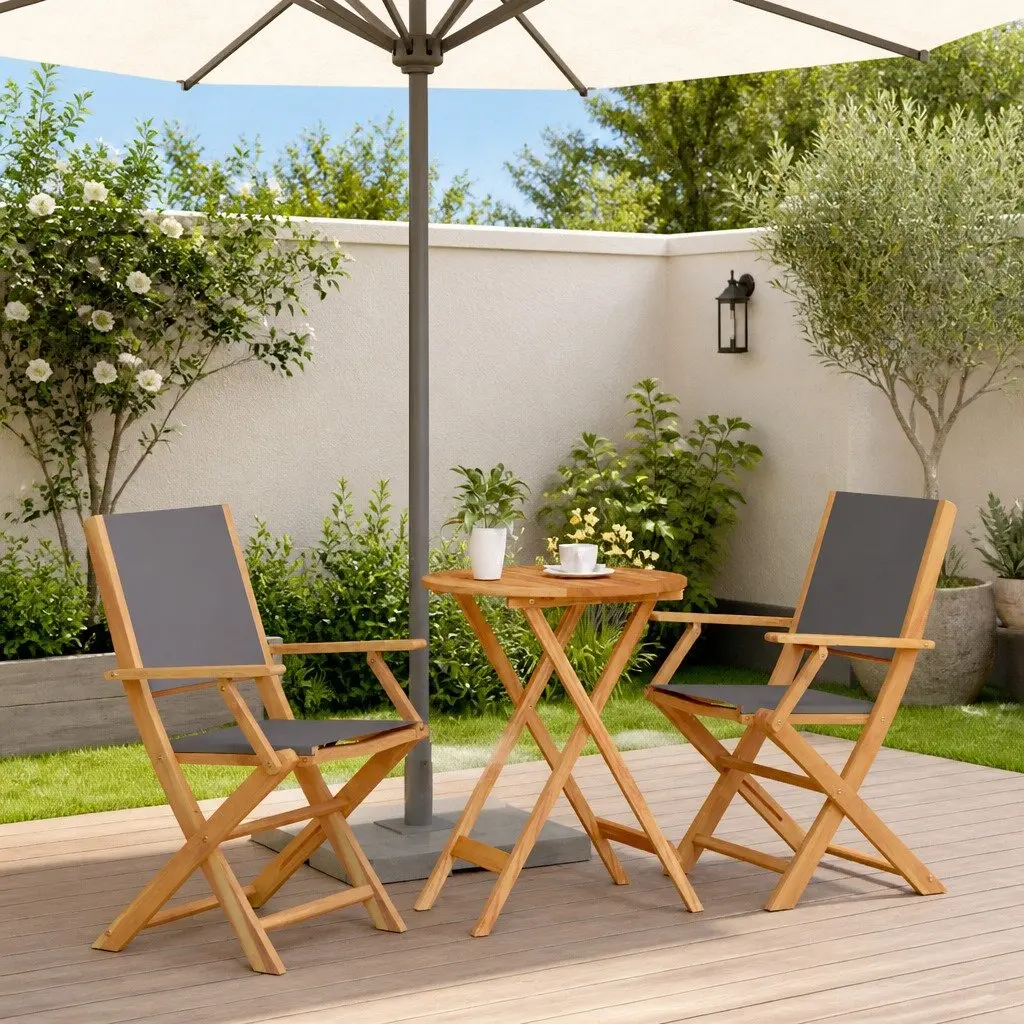 3 Piece Bistro Set Anthracite Foldable Solid Wood Outdoor Furniture