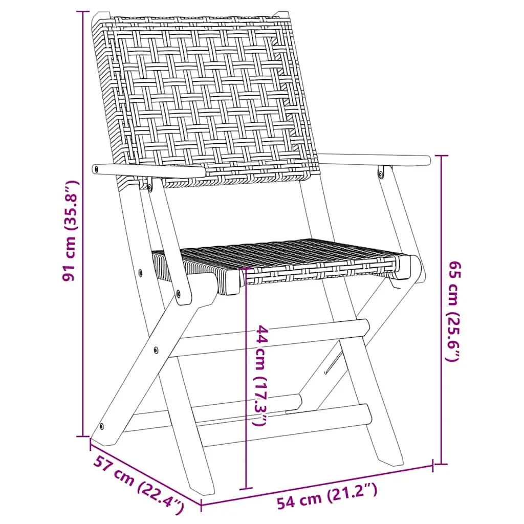 3 Piece Bistro Set Black Foldable Outdoor Garden Furniture Poly Rattan Wood