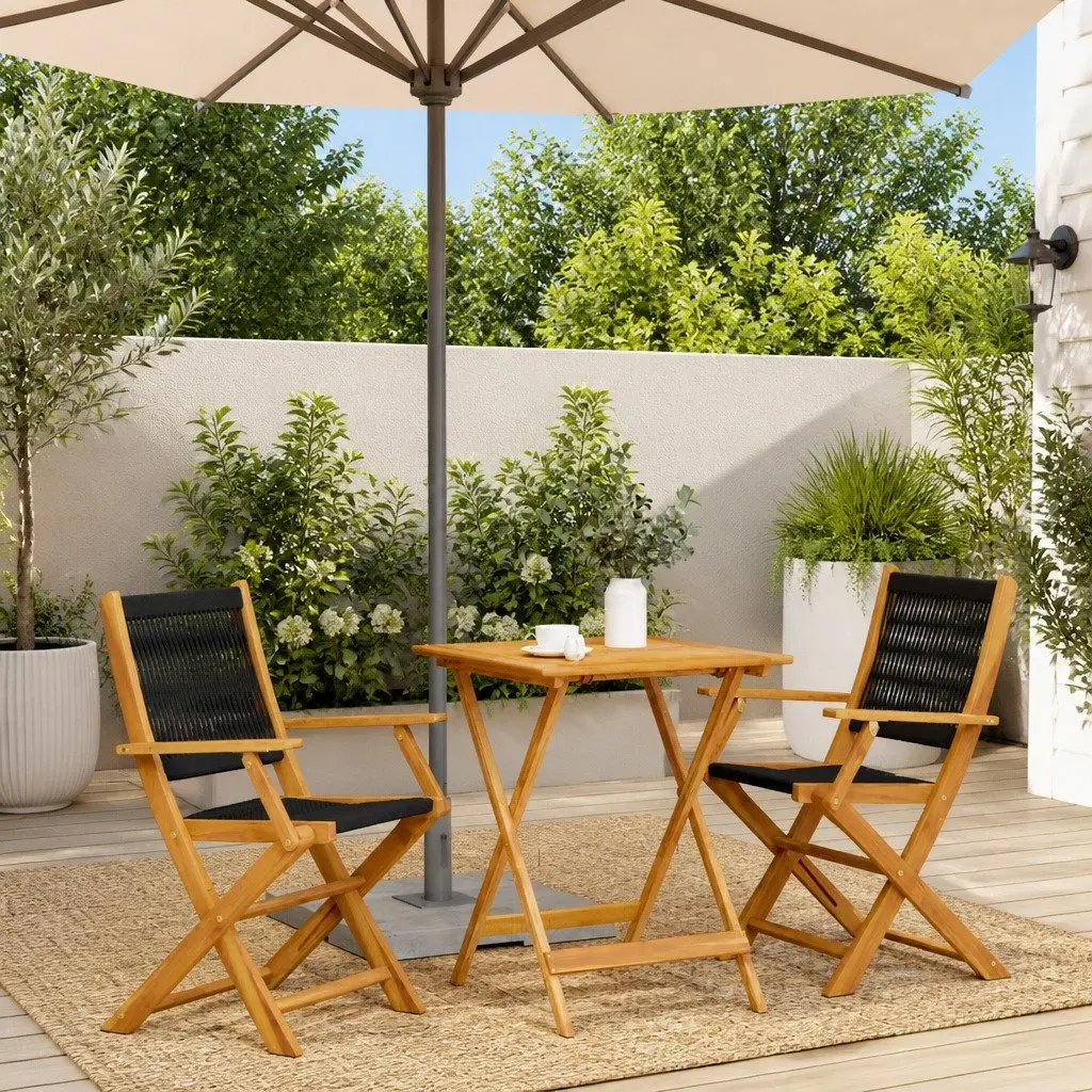 Bistro Set 3 Piece Outdoor Furniture Black Folding Garden Patio Dining Chairs