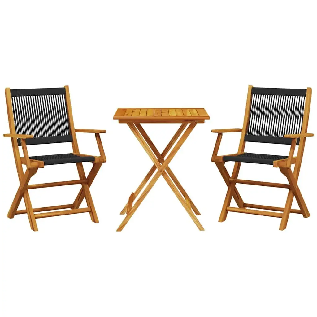 Bistro Set 3 Piece Outdoor Furniture Black Folding Garden Patio Dining Chairs
