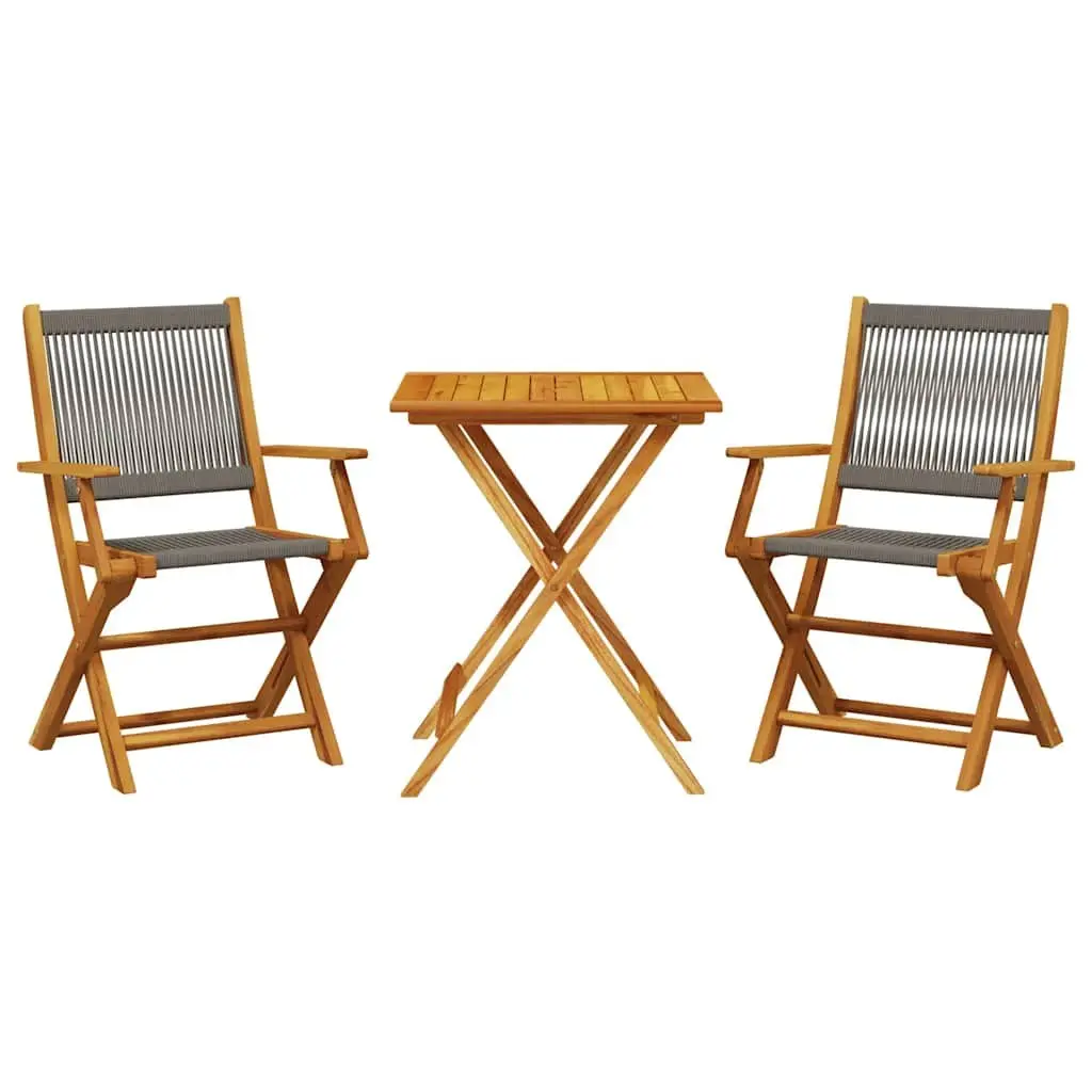 3 Piece Bistro Set Grey Foldable Table Chairs Outdoor Garden Furniture