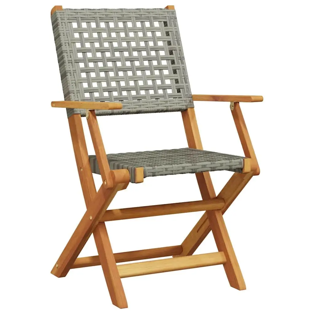 3 Piece Foldable Bistro Set Grey Acacia Wood Frame PE Rattan Outdoor Furniture for Garden Patio