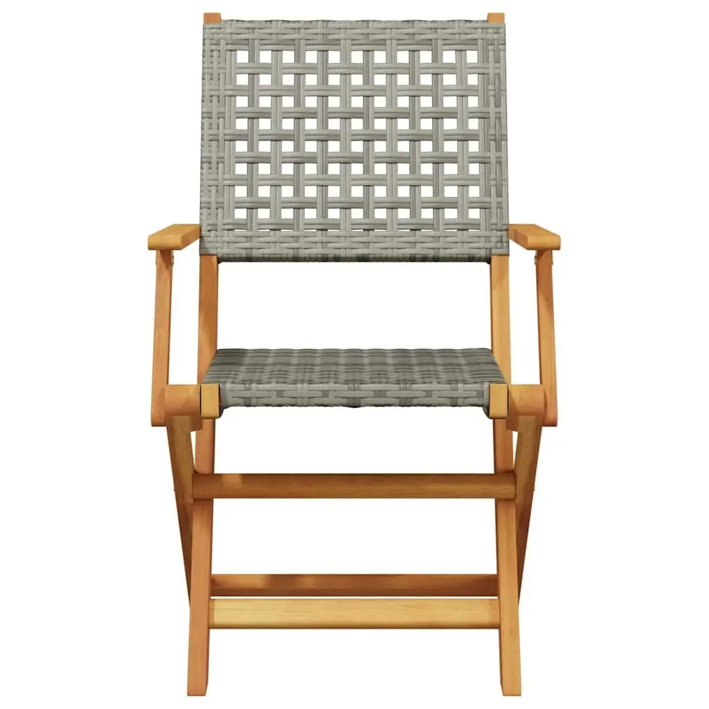 3 Piece Foldable Bistro Set Grey Acacia Wood Frame PE Rattan Outdoor Furniture for Garden Patio