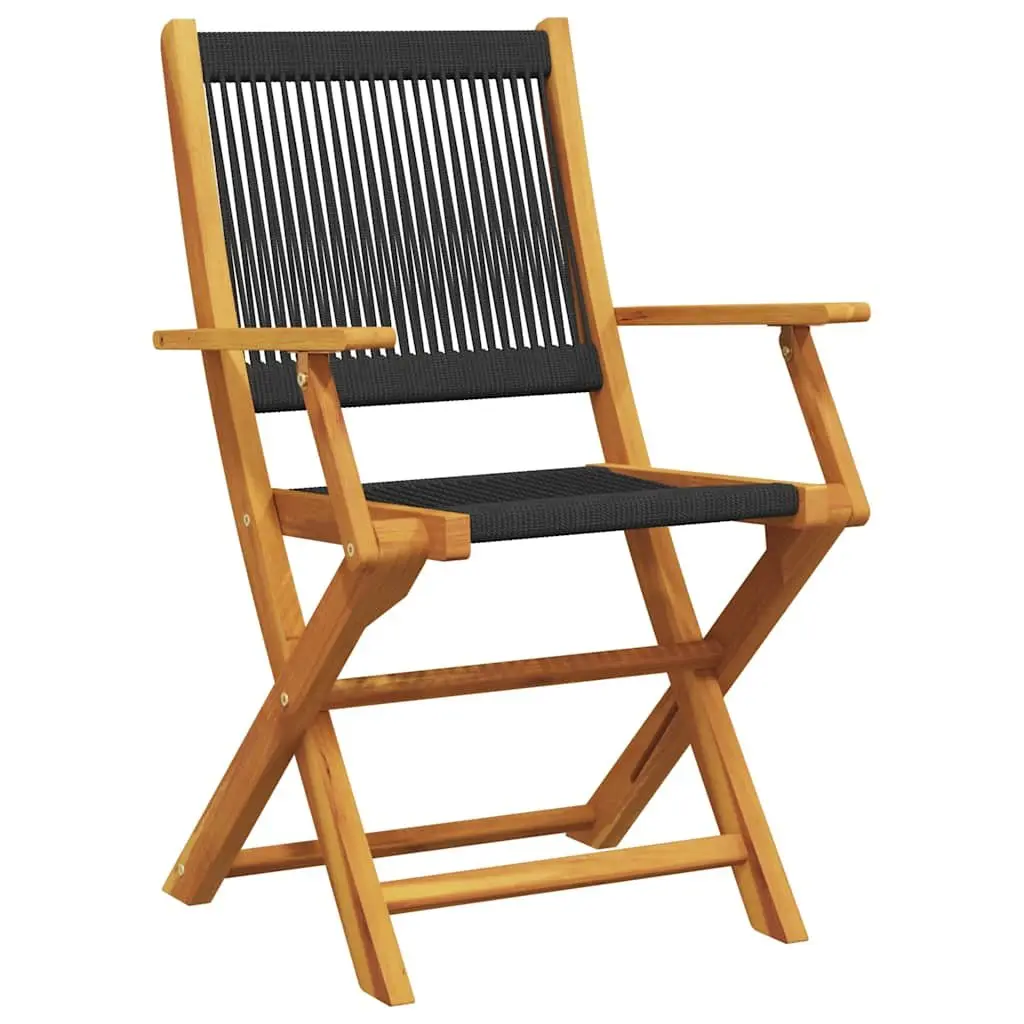 3 Piece Bistro Set Black Solid Wood Folding Table Chairs Outdoor Garden Furniture