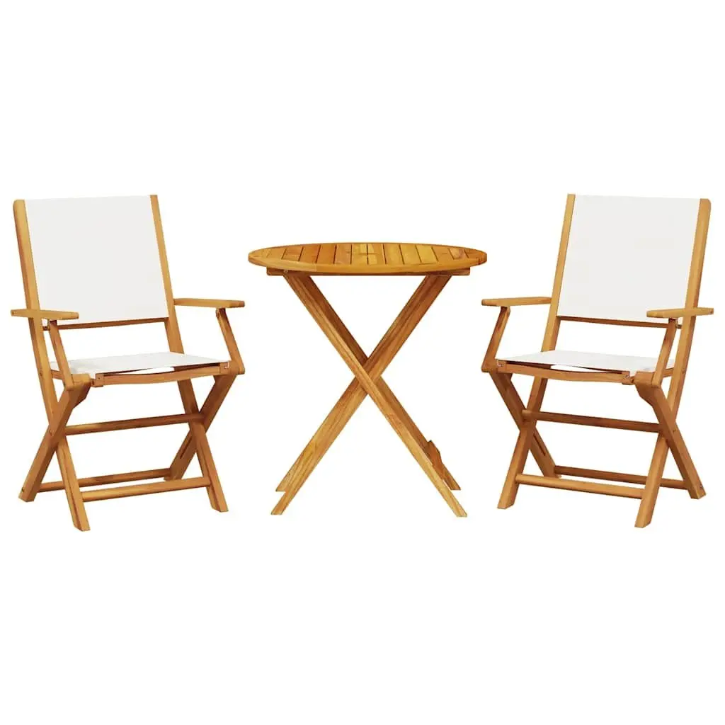 Outdoor Bistro Set White 3 Piece Foldable Garden Furniture Wooden Chairs