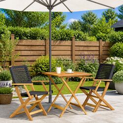 3 Piece Bistro Set Black Poly Rattan Solid Wood Outdoor Garden Patio Furniture